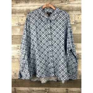 Studio Park Women's 2X Blue Long Sleeve Button Up